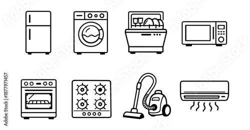 Household appliances line icons set