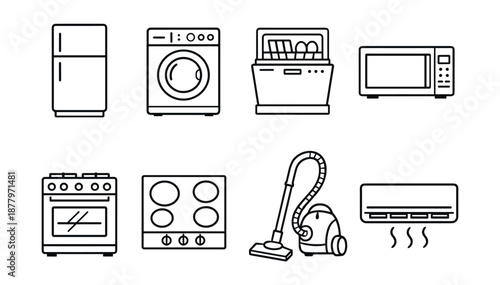 Household appliances line icons set