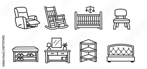Furniture outline icons set