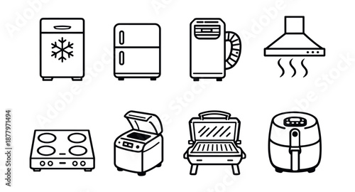 Household appliances outline icons set