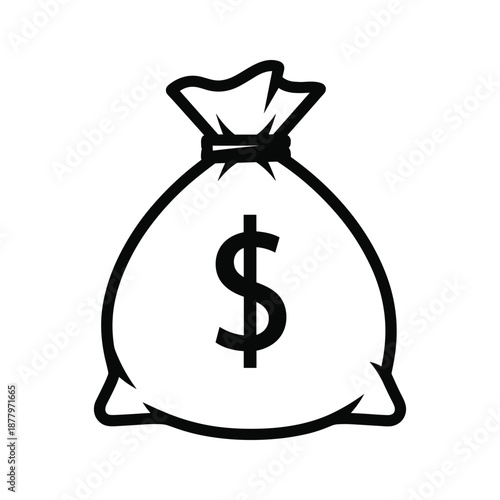 Money Bag with Dollar Sign - Simple Black and White Illustration
