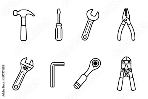 Hand tools line drawings set