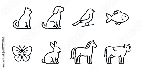 Animal line icons set