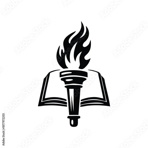 Torch and Open Book Education Emblem Logo Icon