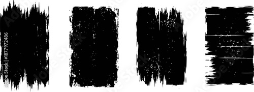 Set of grunge black ink brush strokes with rough edges and distressed texture