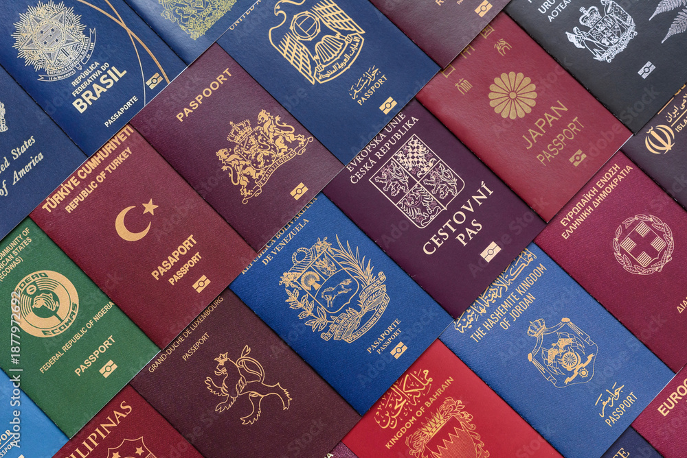 Fototapeta premium Passports of citizens of different countries of the world. Passports background