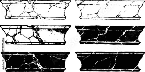 antique architectural cornice moldings with cracked marble texture, classical design elements