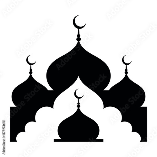 Symbolic mosque with crescent moons isolated on a transparent background