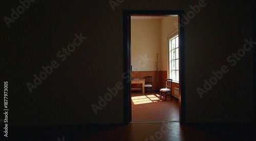 Sunlit room with two wooden chairs and table in minimalist setting