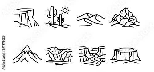 Natural Landscapes Line Illustrations Set