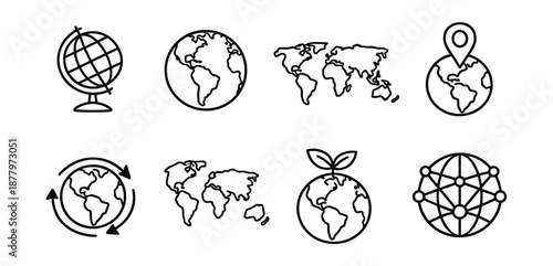 Global Earth and Environmental Line Icons Set