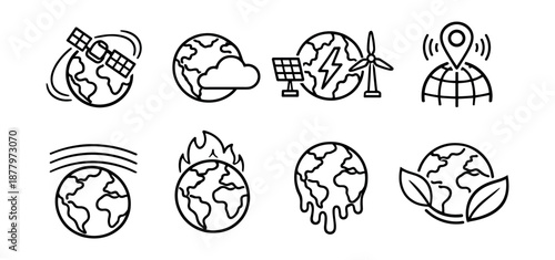Earth and Environmental Line Icons Set