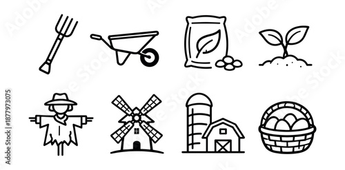Agriculture and farming line icons set