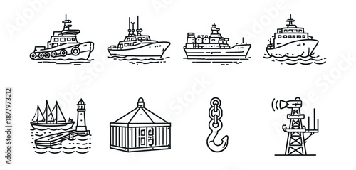 Maritime and Nautical Line Icons Set