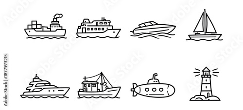 Nautical line icons set