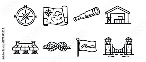Nautical-themed line art icons set