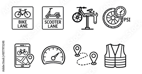 Biking and Scootering Line Icons Set