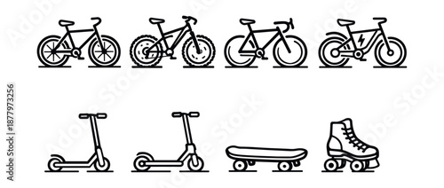 Transport wheeled line icons set