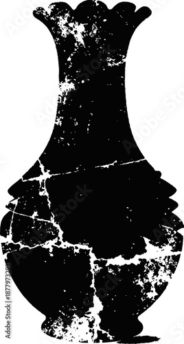 Silhouette of a textured vintage vase with distressed cracked surface design