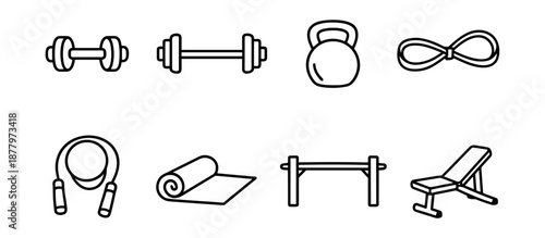 Gym and Fitness Equipment Outline Icons Set