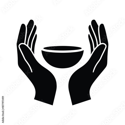 Hands Holding Bowl Silhouette Vector Icon for Charity and Donation Concepts