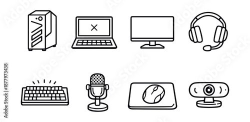 Computer Devices and Accessories Line Icons Set