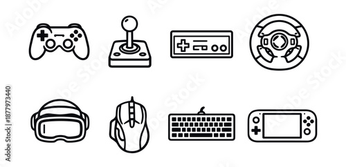 Gaming equipment line icons set