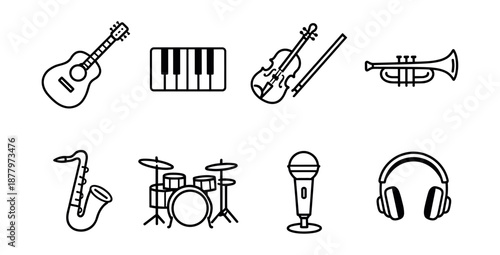 Music instrument line icons set