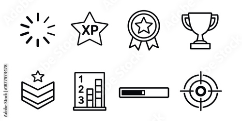 Gaming and achievement line icons set