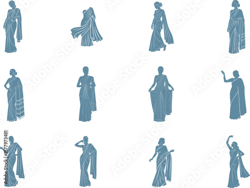 Silhouettes of Women in Sarees Traditional Indian Attire