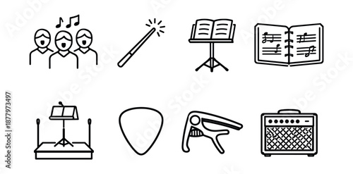 Music line icons collection