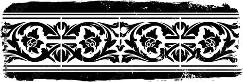 decorative black ornamental floral border with grunge texture and vintage