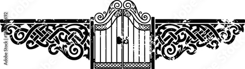 decorative wrought iron gate with intricate celtic knotwork and symmetrical ornamental designs