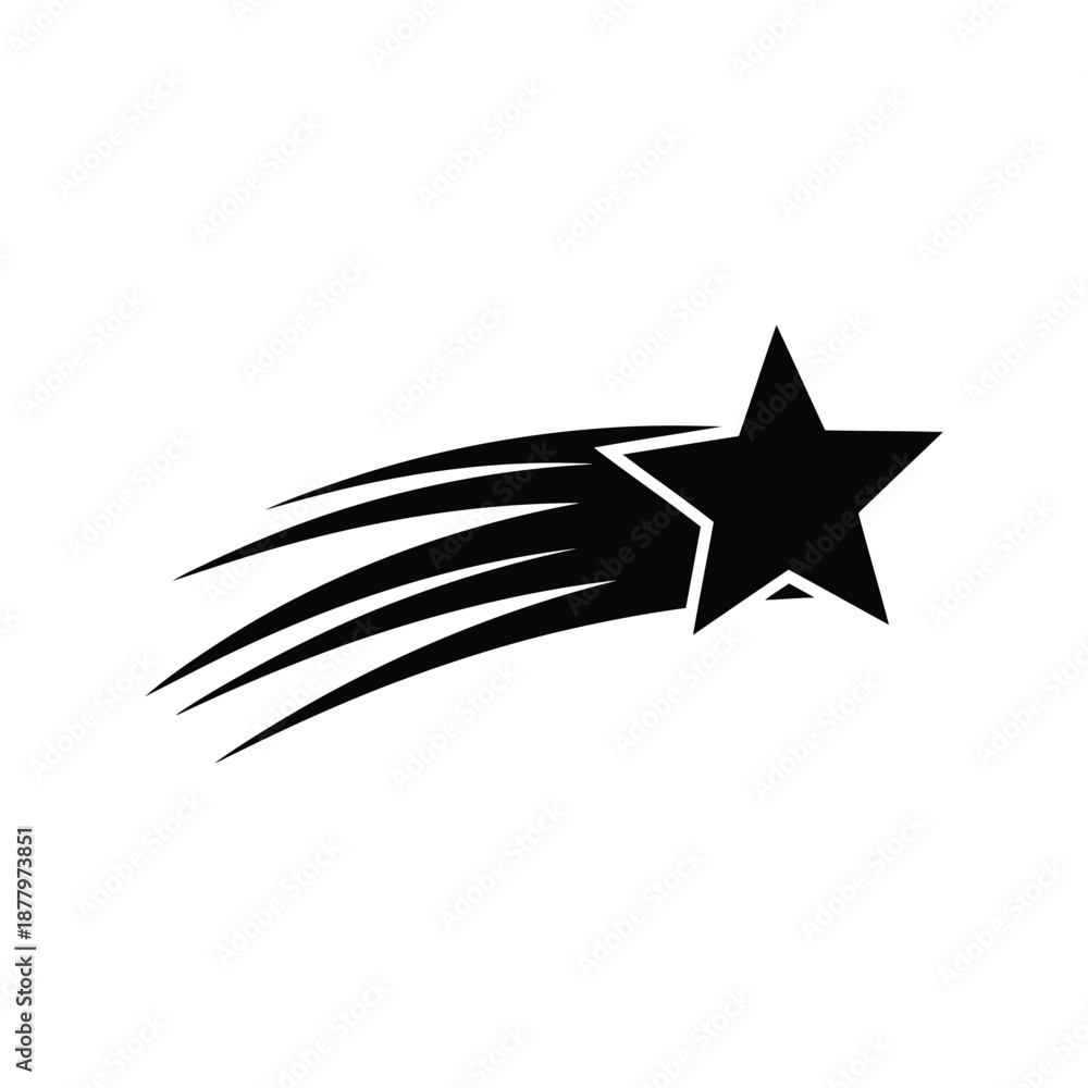 Obraz premium Shooting star vector silhoutte icon, black comet symbol, minimalist graphic design