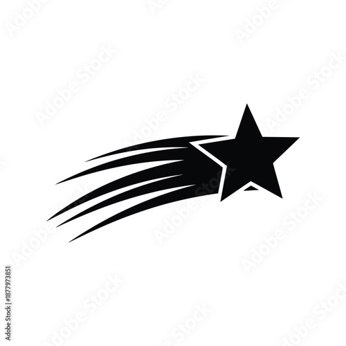 Shooting star vector silhoutte icon, black comet symbol, minimalist graphic design