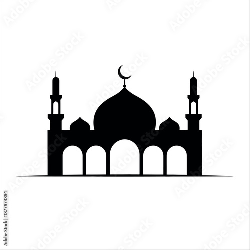Silhouette of a mosque with crescent moon Vector