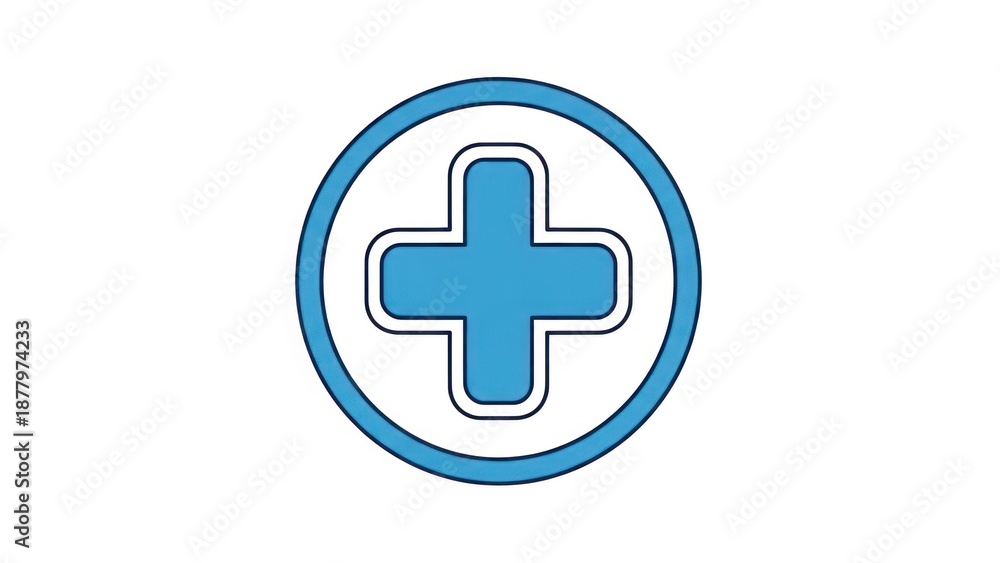 Fototapeta premium Blue cross symbol within a circle isolated on white background