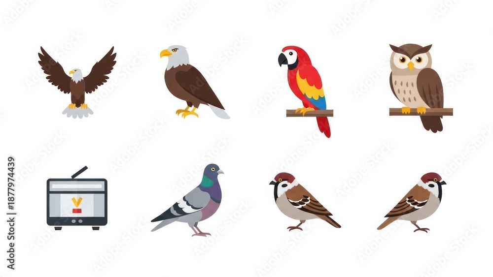 Fototapeta premium Collection of various birds vector illustrations on white background