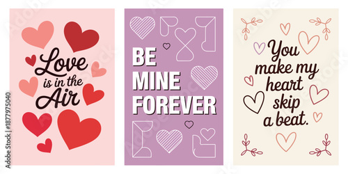 Three Valentine's Day Cards with Heart and Wine Glass