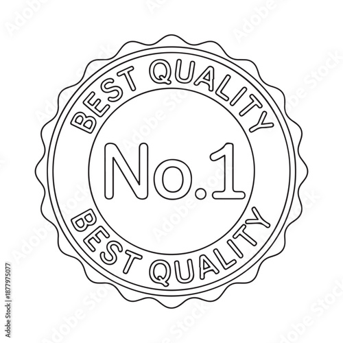Black and white illustration of a quality seal with text and number one