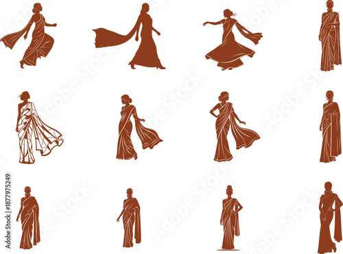 Silhouettes of Women in Sarees Dancing Gracefully