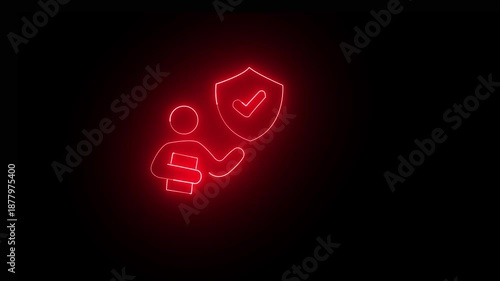 a glowing red checkmark with man icon among several on a dark digital surface checklist checkbox