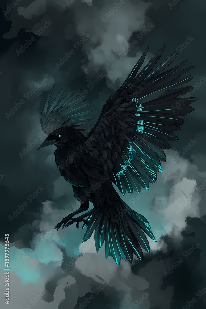 Fototapeta premium Crow Raven Viking Nordic Mythology Dark Fantasy