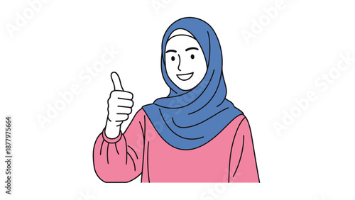 Young woman wearing hijab giving a thumbs up gesture positive approval and agreement showing good results and success on isolated white background