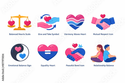 Relationship and harmony colorful icons set