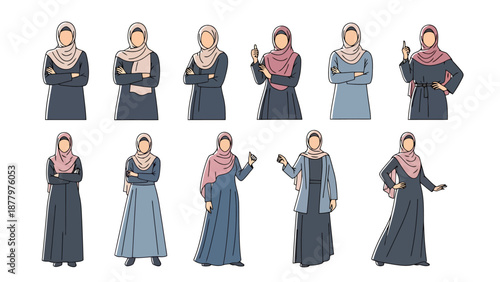 Collection of Diverse Women Posing in Modest Fashion Outfits Diverse Cultural Apparel Styles Represented in Full Body Poses