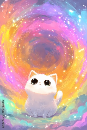 Cat Rainbow Cute Animal Vortex Fantasy Space Cosmic Landscape