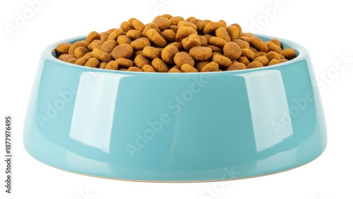 Canvas Print Light blue pet bowl full of dry food isolated PNG, nutritious meal for cats and