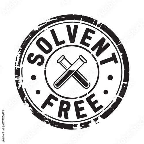 Solvent free emblem with crossed test tubes in a circular stamp design