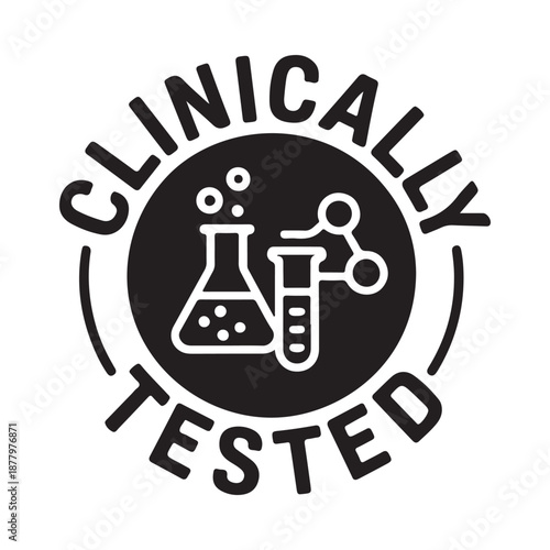 Clinically tested seal with laboratory glassware a symbol of quality assurance